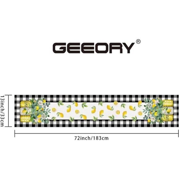 Black Buffalo Check Summer Table Runner 72” w/ Lemon Vase-Rustic Farmhouse  Deco - Picture 6 of 7